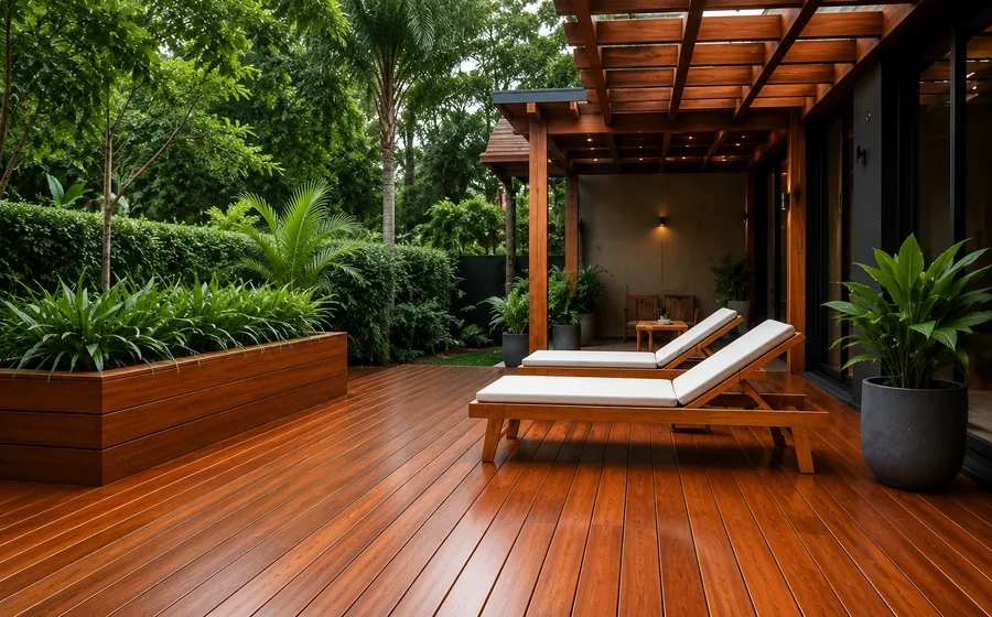 Deck de madeira em área externa